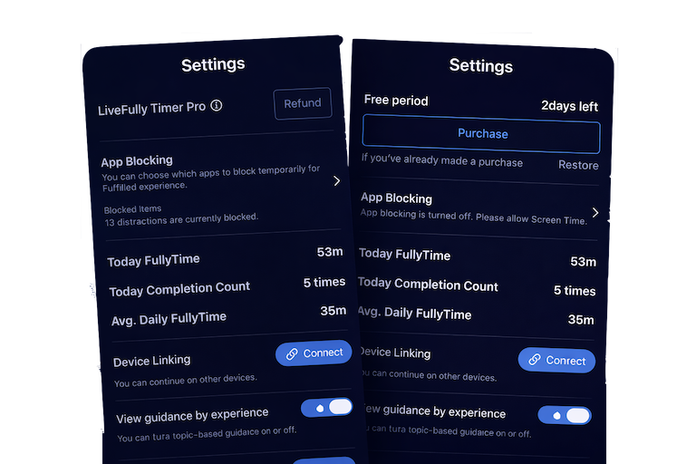 Settings screen